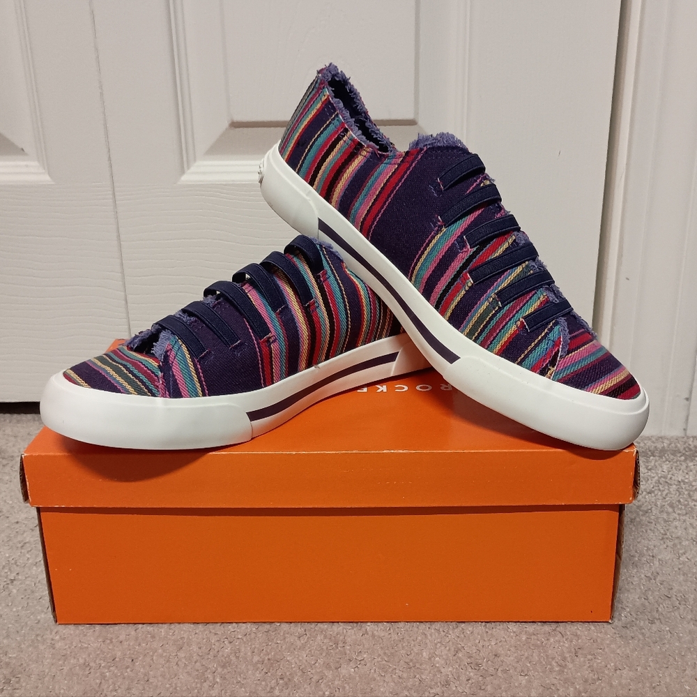 NEW Rocket Dog Women Purple Multi Jokes Aloe Stripe Cotton Sneakers 8.5